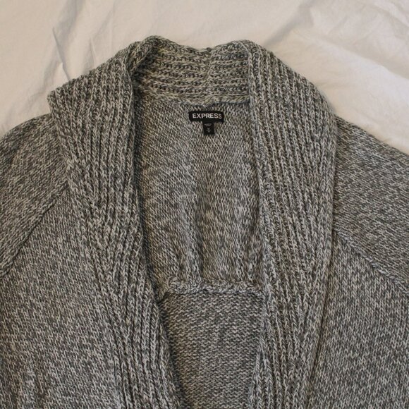 Express Gray/White Variegated Short Sleeve Heavy Open Front Roll Collar Sweater - Picture 7 of 15